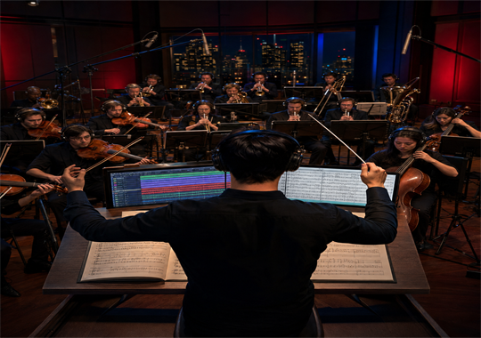 Songwriter developing lyrics, musical structure and arrangement in a professional studio